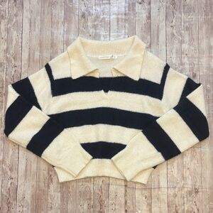 Altar'd State Navy and Cream Striped V-Neck Sweater